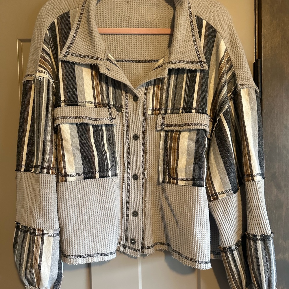 POL Gray Waffle Knit Jacket
